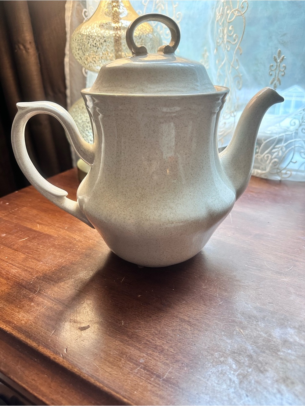 Vintage Speckled Cream Ceramic Teapot - Elegant Home Art Accent